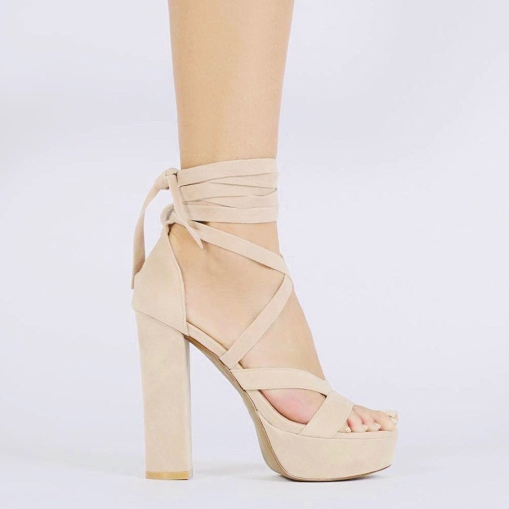 Public desire nude suede 5 inch heels lace up